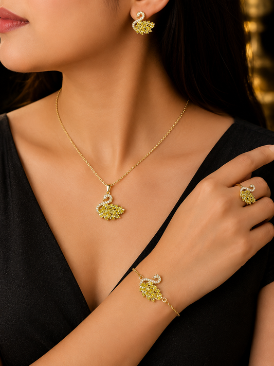 Stainless Steel Golden Swan Leaf Jewelry Set
