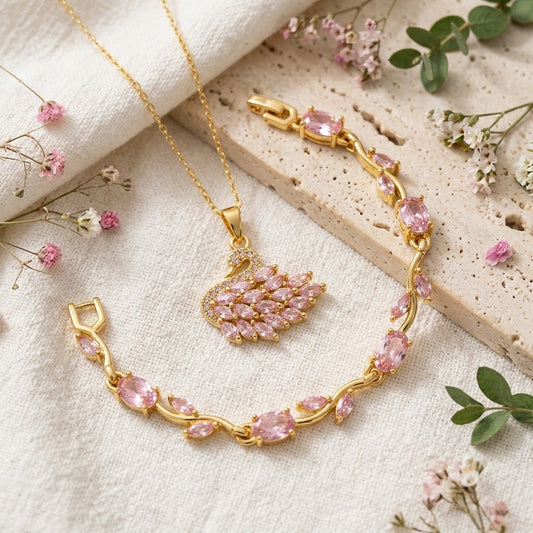 Golden With Pink Swan & Tulip Combo