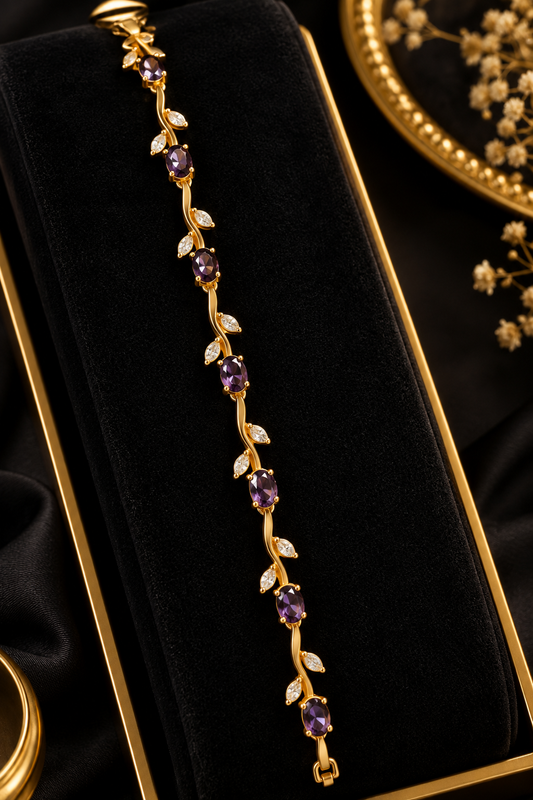 Golden with purple crystal stone tulip bracelet