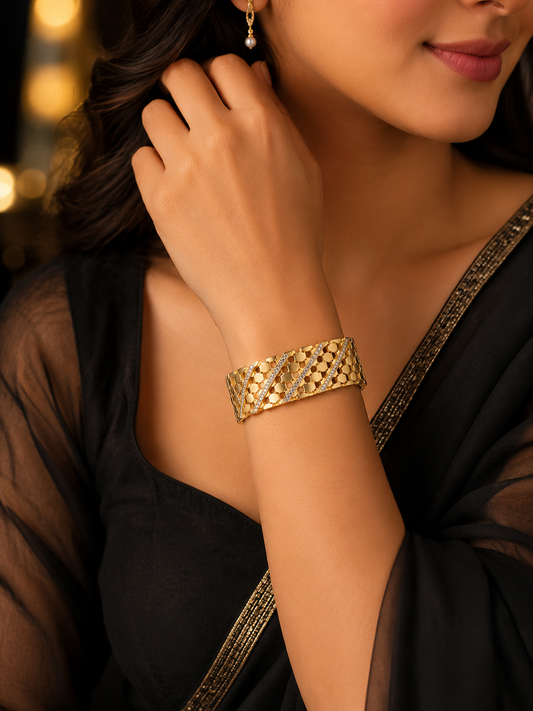 Stainless Steel Gold honeycomb cuff bangle