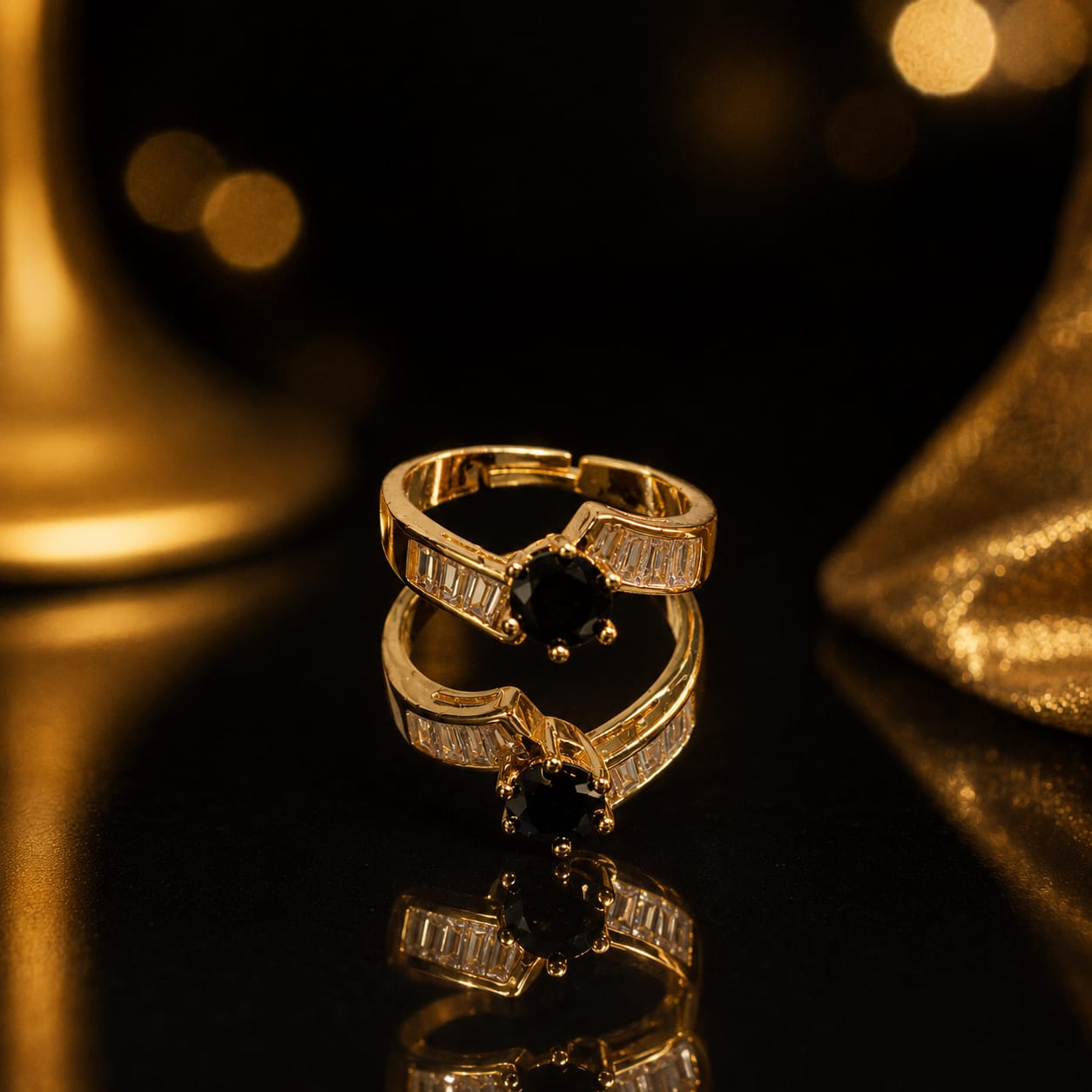 Black Stone Gold Ring for Women