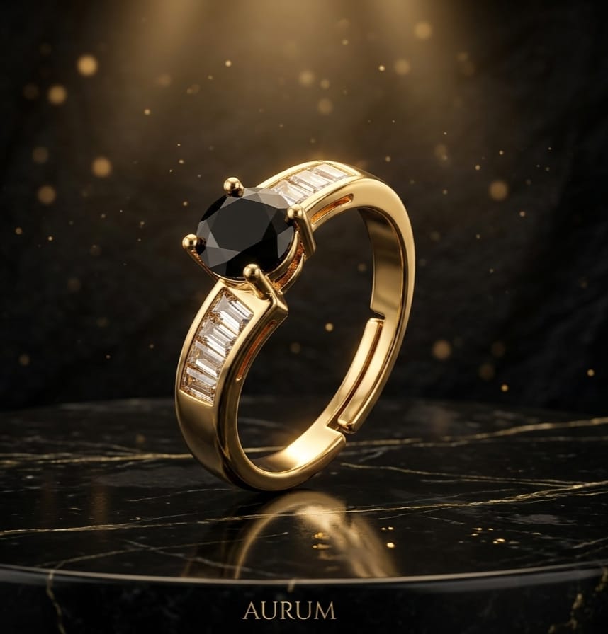 Black Stone Gold Ring for Women