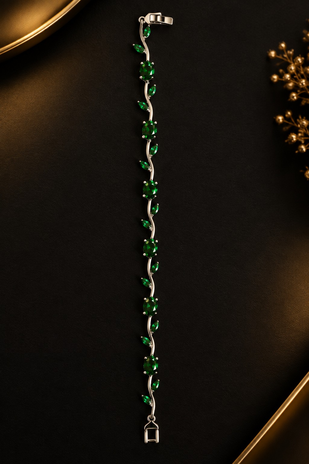 Silver & Green Stone Tulip  Bracelet