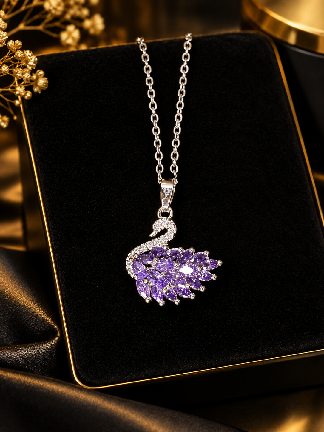 Purple Crystal Swan Pendant Necklace