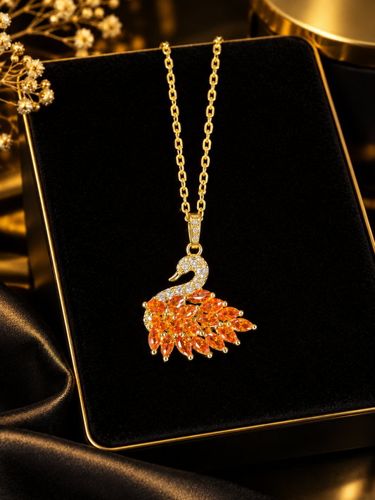 Orange Crystal Swan Pendant Necklace