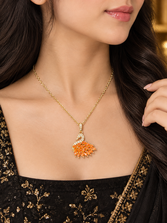 Orange Crystal Swan Pendant Necklace