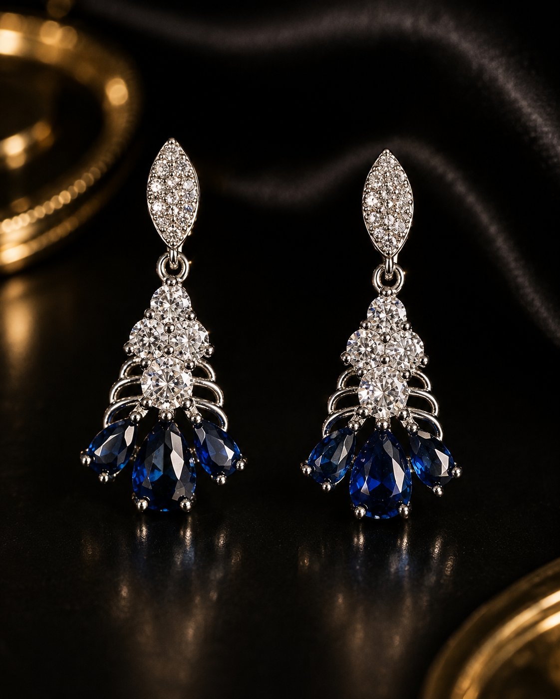 Luxury Blue Sapphire Drop Earrings – Silver Crystal Chandelier Earrings
