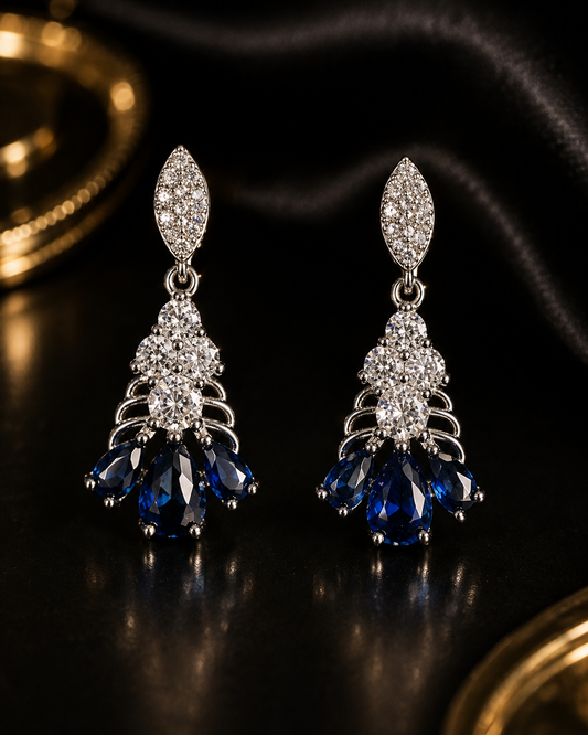 Luxury Blue Sapphire Drop Earrings – Silver Crystal Chandelier Earrings