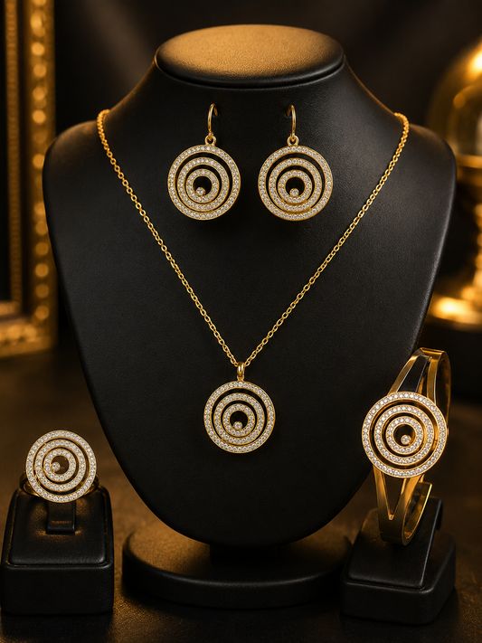 Luxury Stainless Steel Circular Crystal Jewelry Set