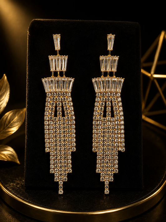 Luxury Gold Crystal Chandelier Earrings – Elegant Statement Drop Earrings for Women