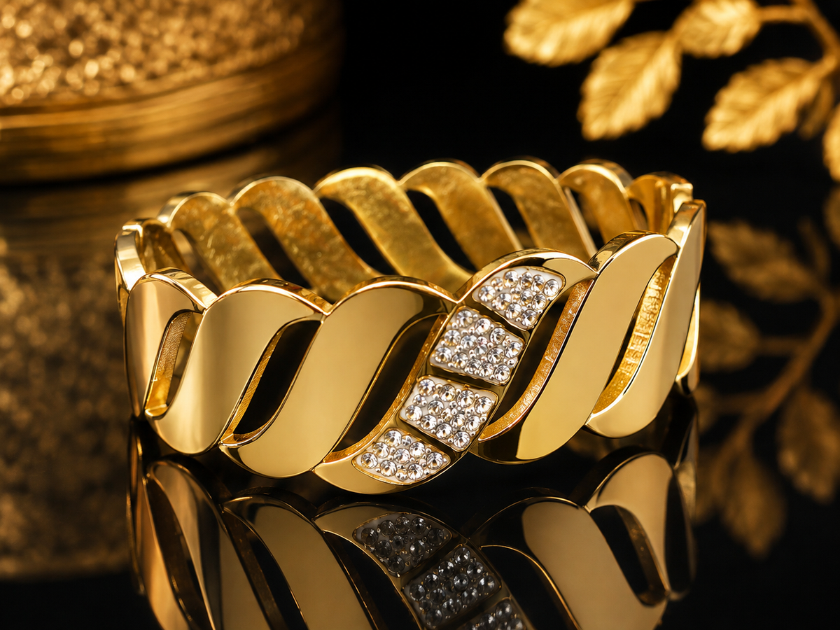 Luxury Stainless Steel Gold Leaf Design Bangle