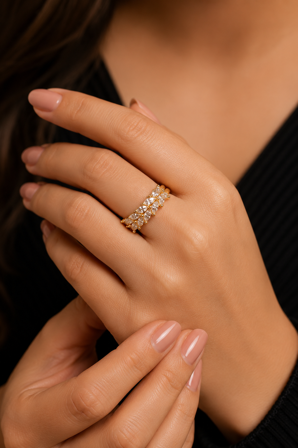 Marquise Crystal Artificial Gold Ring for Women