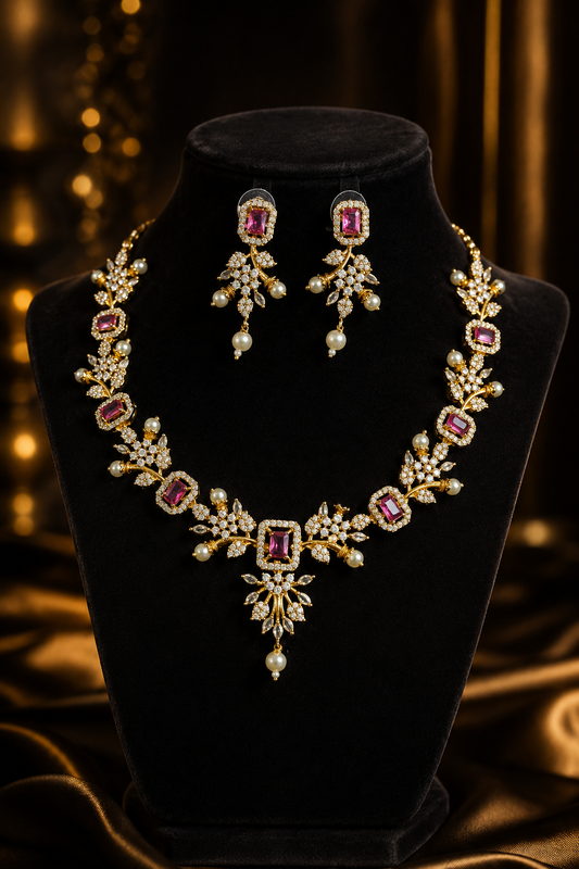 Pearl Floral Bridal Necklace Set With Earrings