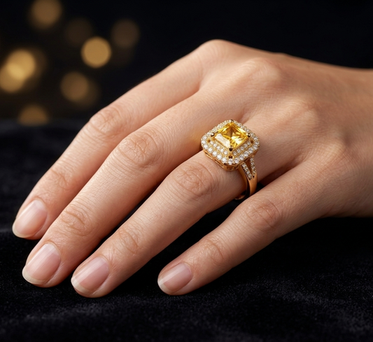 Radiant Yellow Sapphire & Simulated Diamond Ring