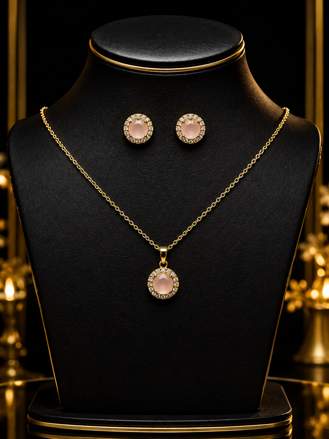 Rose Pink Stone Necklace & Earring Set