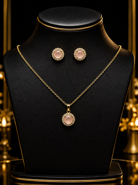 Rose Pink Stone Necklace & Earring Set