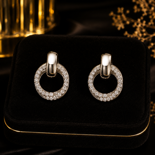 Silver Crystal Hoop Earrings for Women – Elegant Rhinestone Statement Jewelry