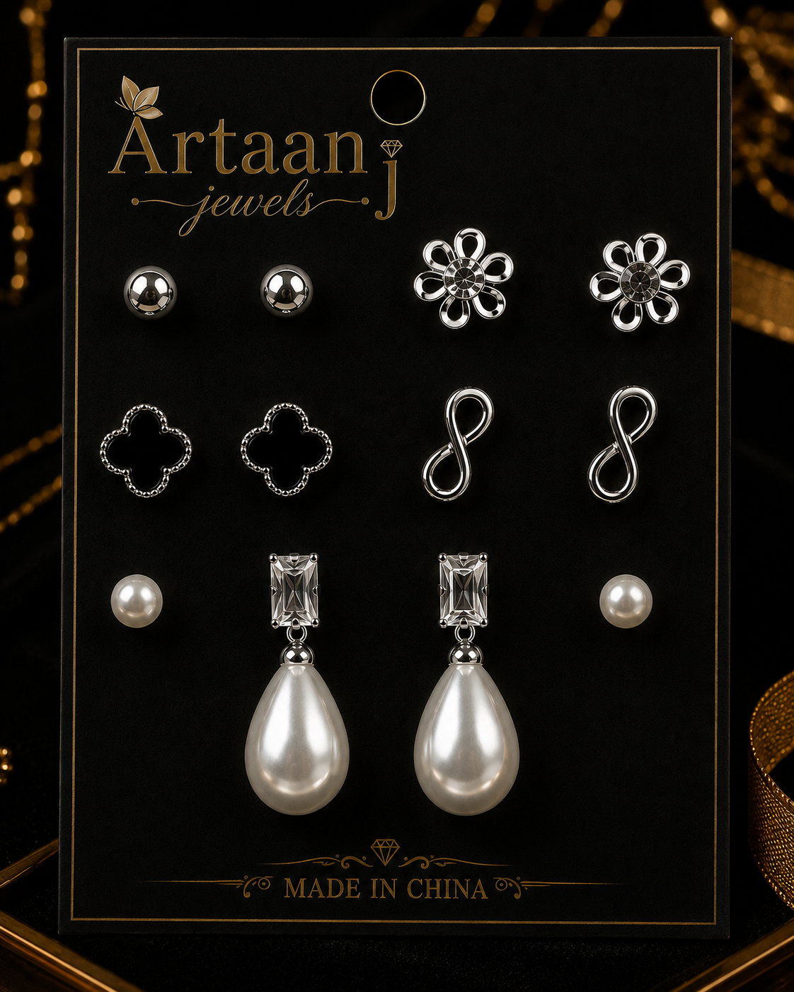 Silver and Gold Drop Earrings with Crystal Stud – Elegant Fashion Jewelry for Women