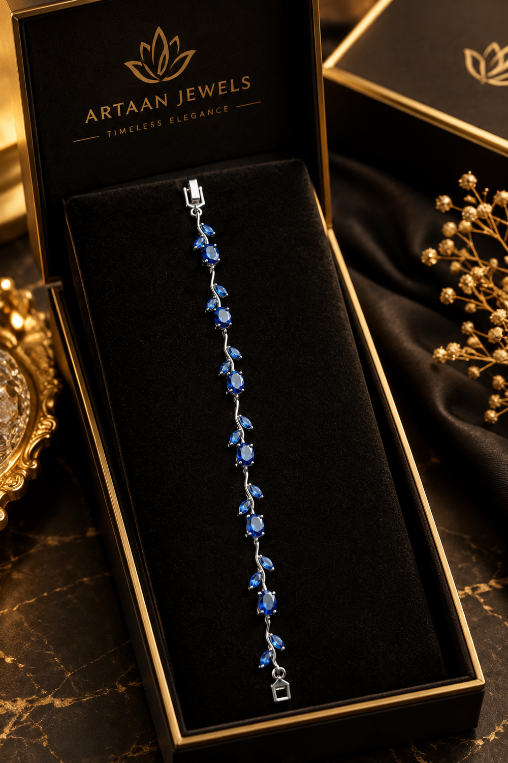 Silver With Blue Stone Tulip Bracelet