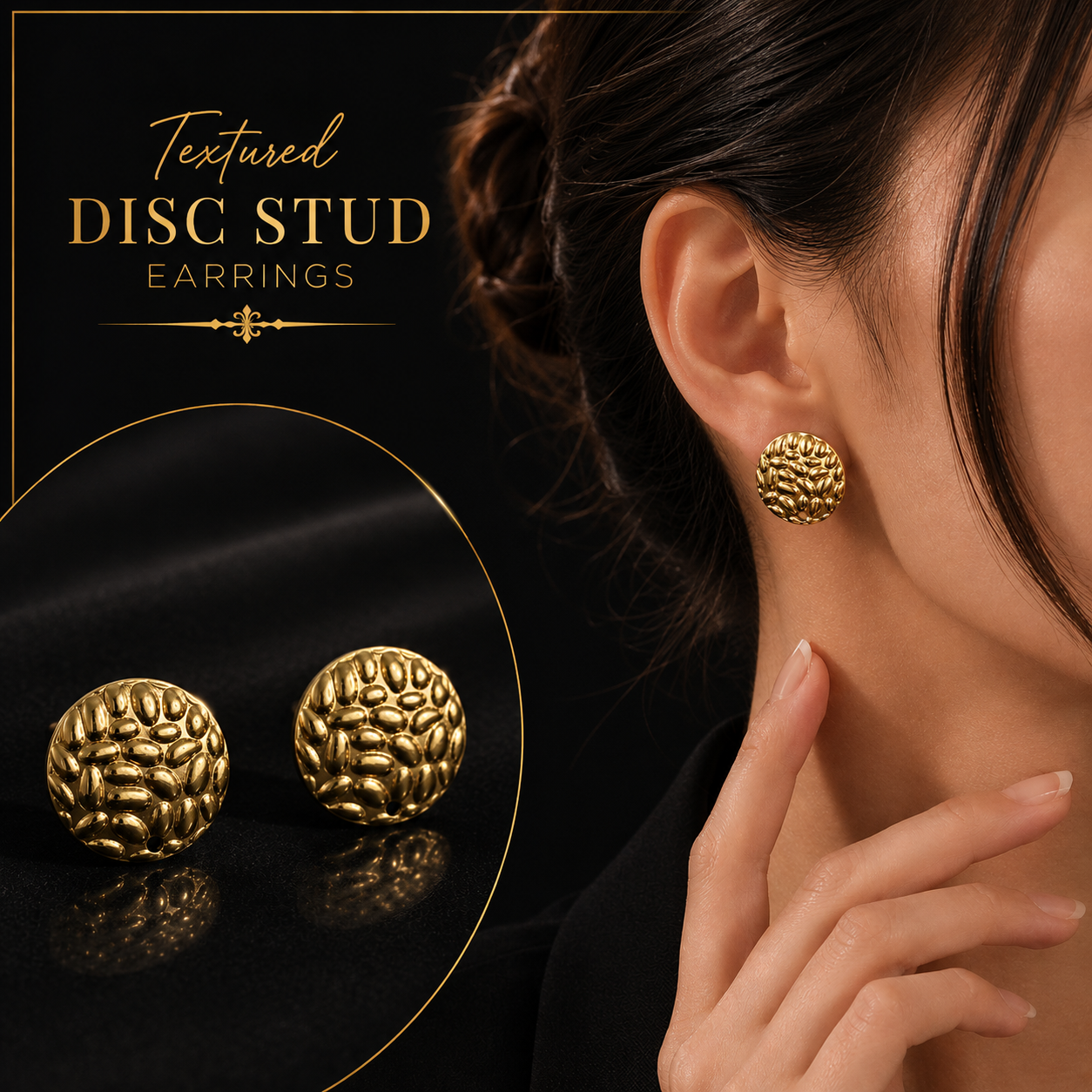Textured disc stud stainless steel earrings
