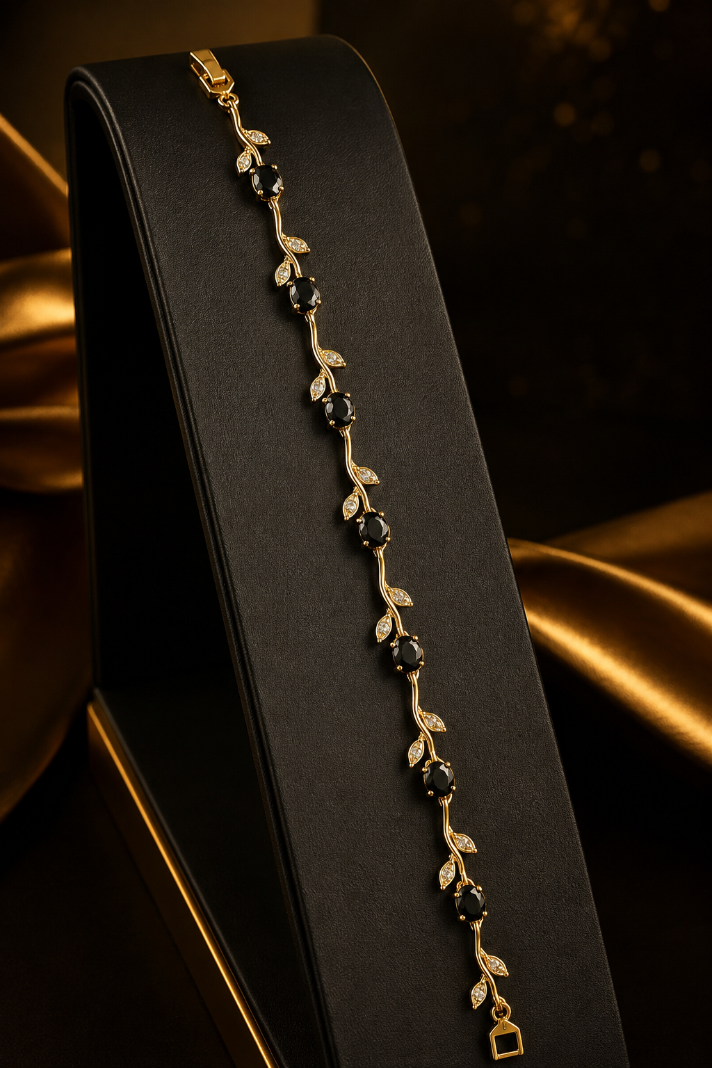 Tulip Bracelet – Elegant Artificial Gold & Black Stone
