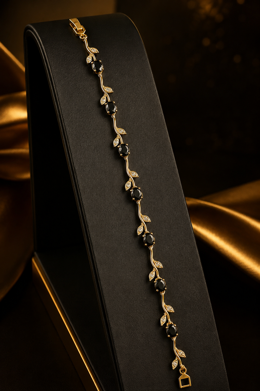 Tulip Bracelet – Elegant Artificial Gold & Black Stone