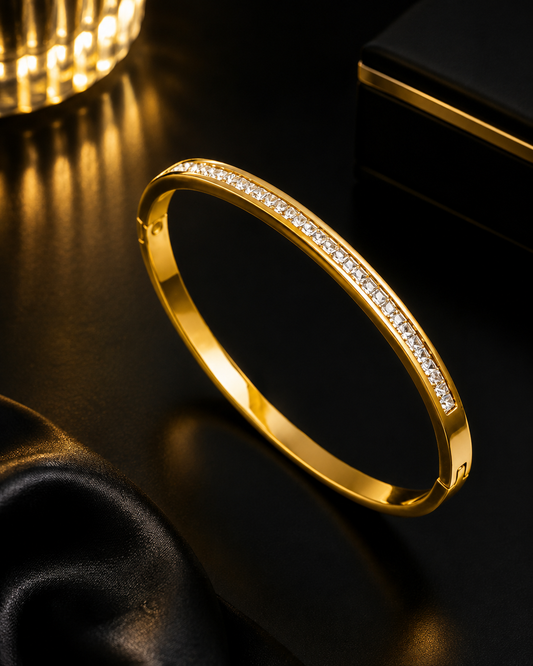 Stainless Steel  Gold Plated Crystal Bangle