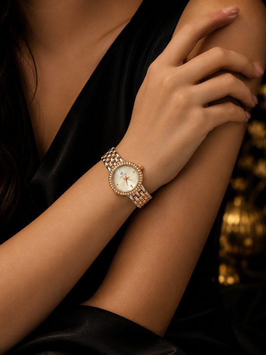 Women’s Oval Rose Gold & Silver Crystal Bracelet Watch – Elegant Luxury Ladies Wristwatch