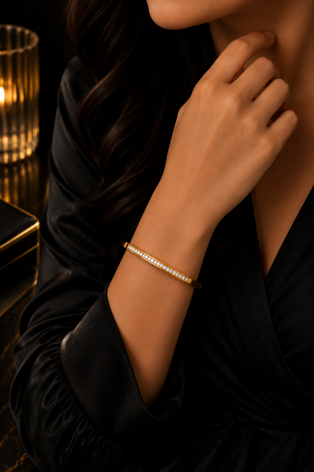 Stainless Steel  Gold Plated Crystal Bangle