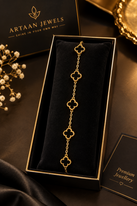Black Clover Charm Bracelet – Premium Gold Finish