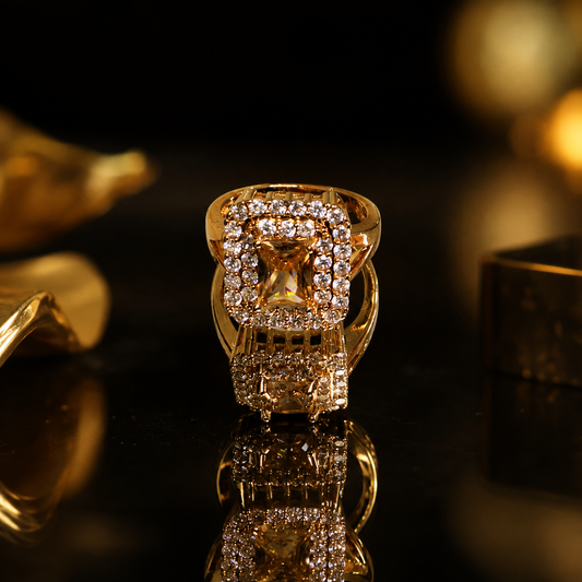 Radiant Yellow Sapphire & Simulated Diamond Ring
