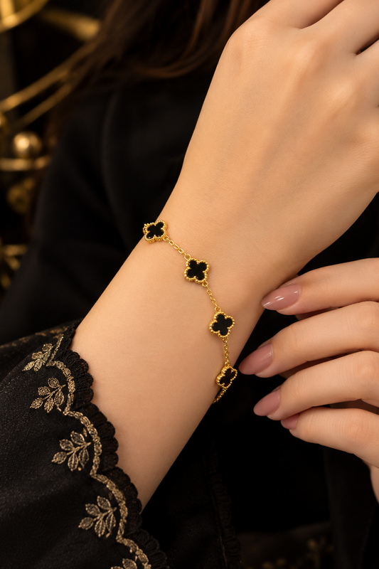 Black Clover Charm Bracelet – Premium Gold Finish
