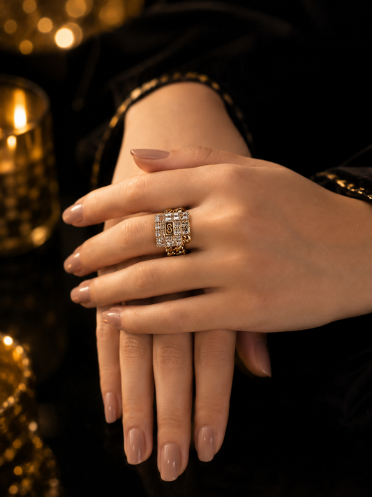 Elegant Gold-Tone Stone Ring for Women